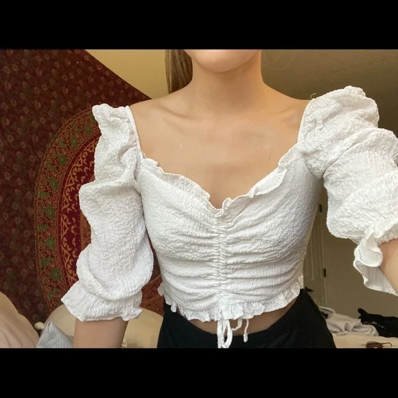 Cropped White Ruffle Top - Picture 1 of 3